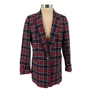 Anne Klein Blazer Red Plaid Long Sleeve Button Lightweight Career Jacket Medium